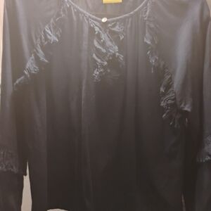 Roller Rabbit Navy Fringe-Trim Peasant Blouse